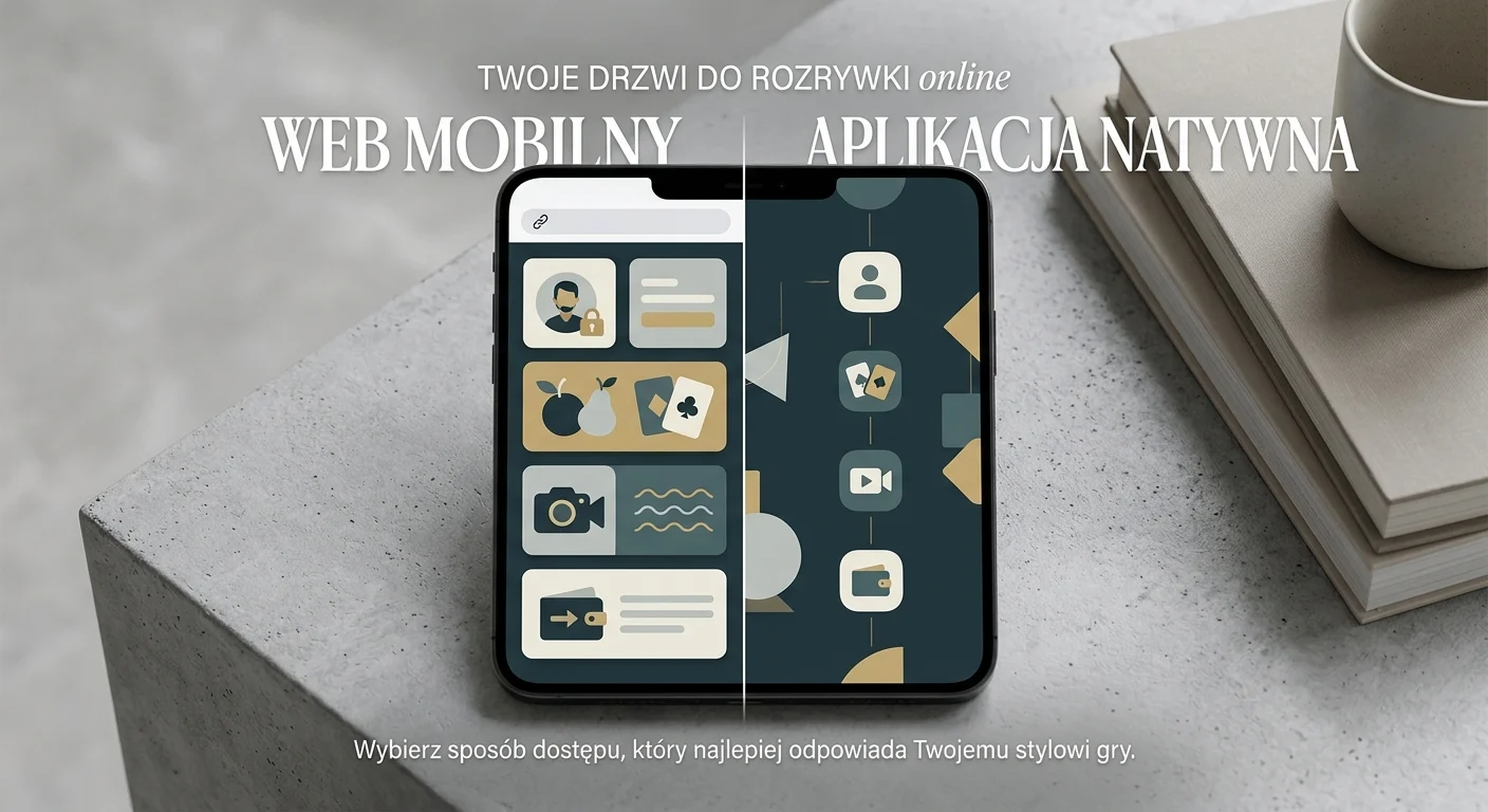 Ilustracja telefonu porównująca dostęp do SpinCity przez wersję przeglądarkową i aplikację